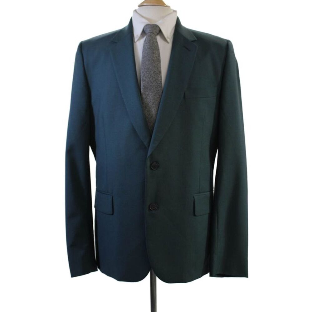 Paul Smith Mens Suit Jacket Green Wool Mohair Collared Button Solid Size M
